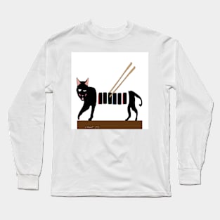 black cat embarrassed sushi Long Sleeve T-Shirt